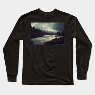 Castle in the Mists Over a Dark Landscape Long Sleeve T-Shirt